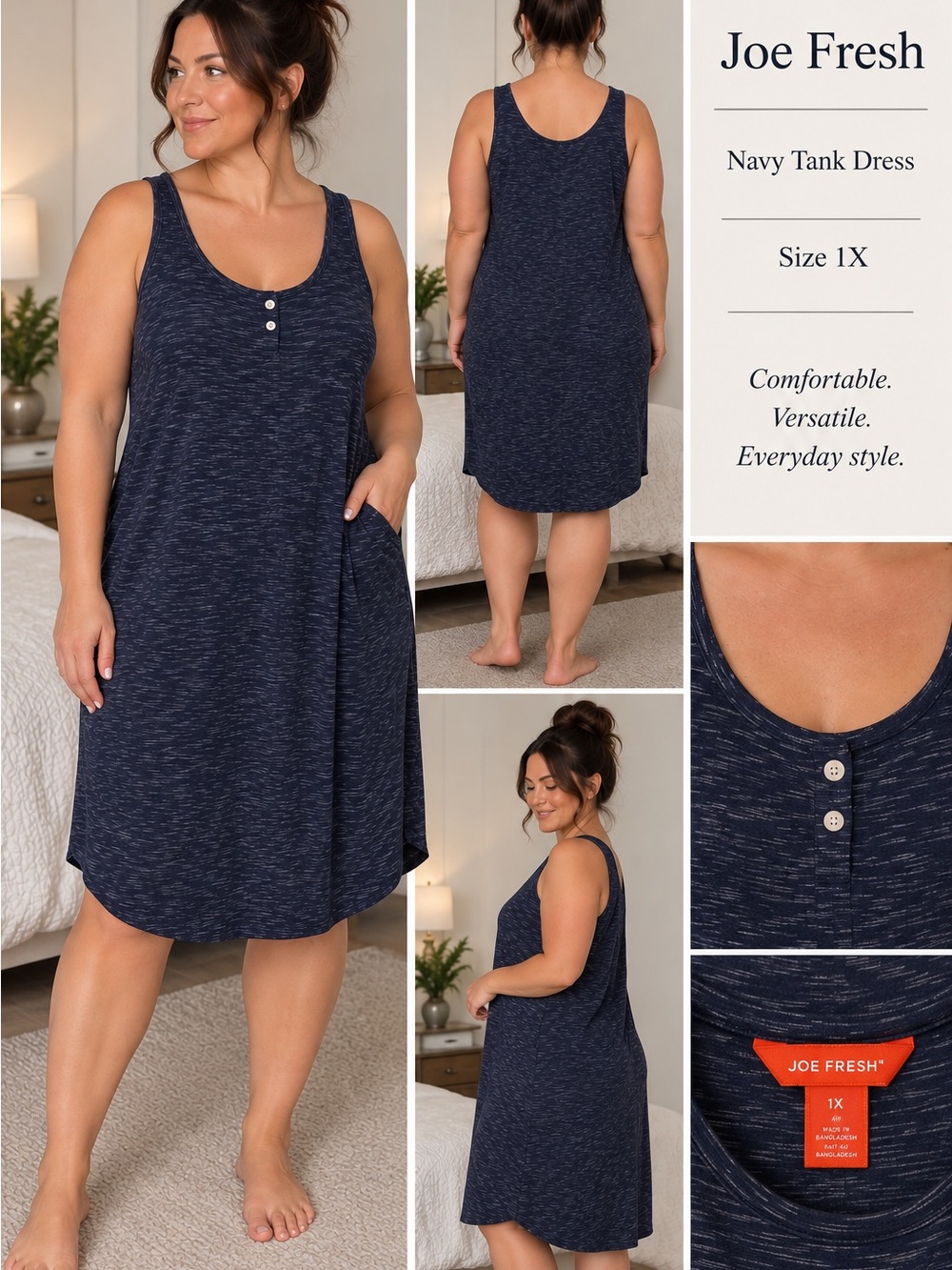 Joe Fresh 1X Navy Swim Cover Up Tank Dress Beach Resort